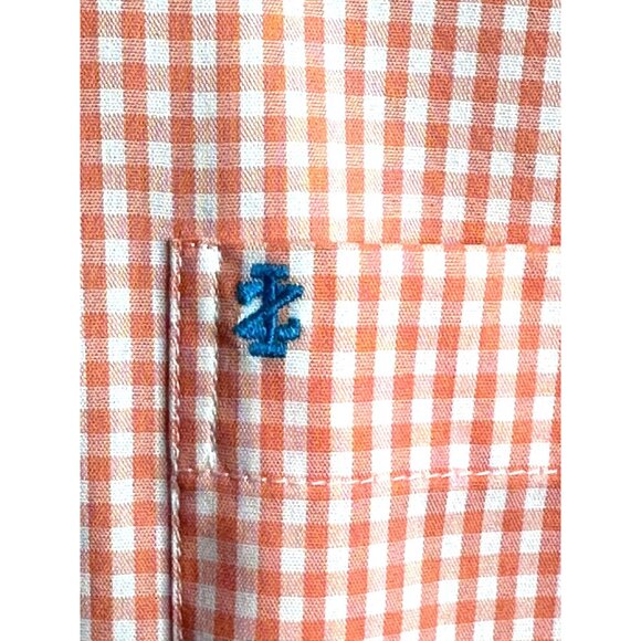 Izod Mens Non-Iron Stretch Orange Checkered Dress Shirt Long Sleeves Easter Med - Picture 7 of 12